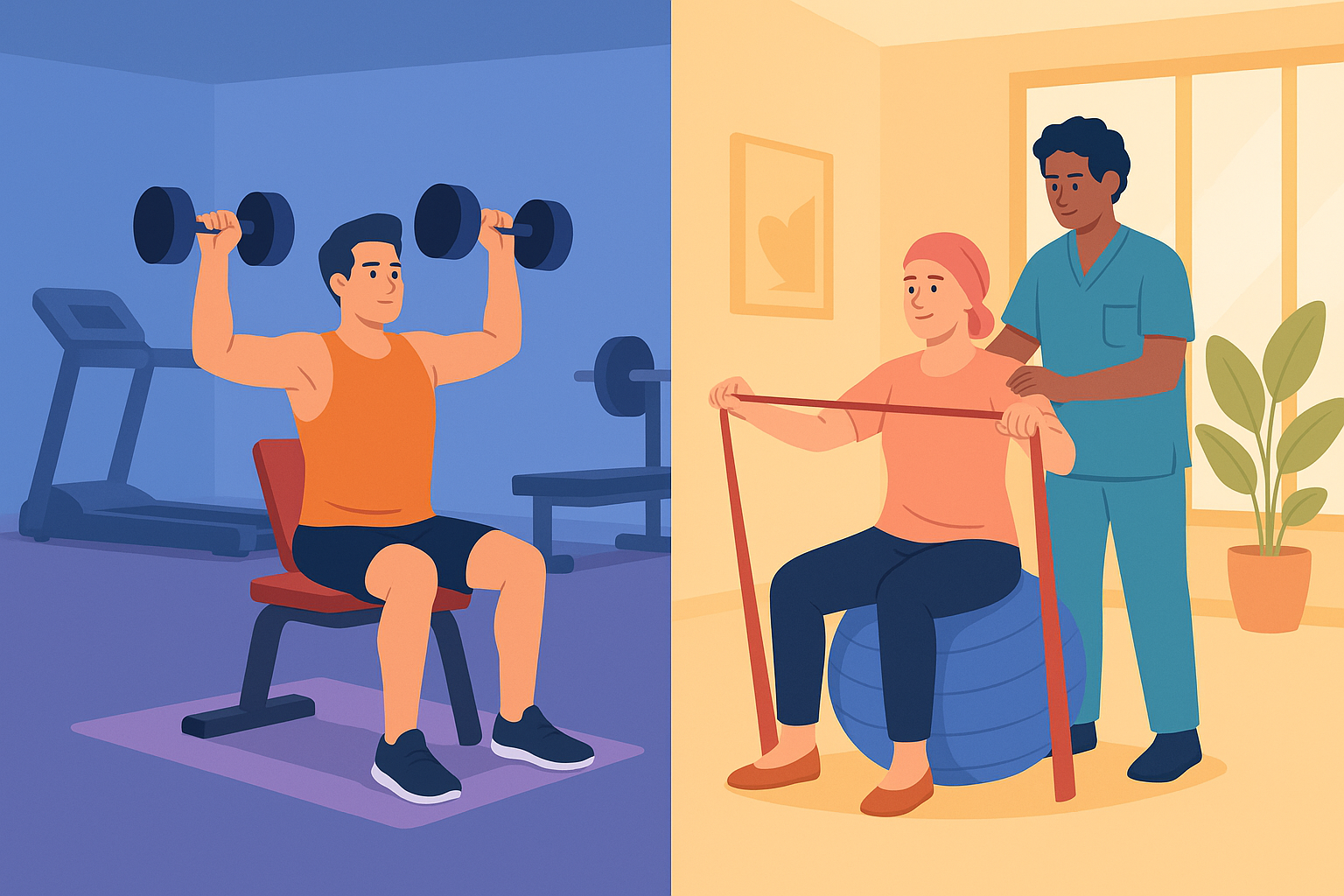 Comparativa visual entre entrenamiento tradicional y adaptado durante la quimioterapia.