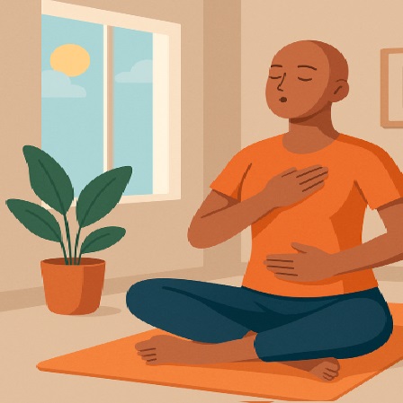 Persona en tratamiento realizando estiramientos suaves junto a una ventana