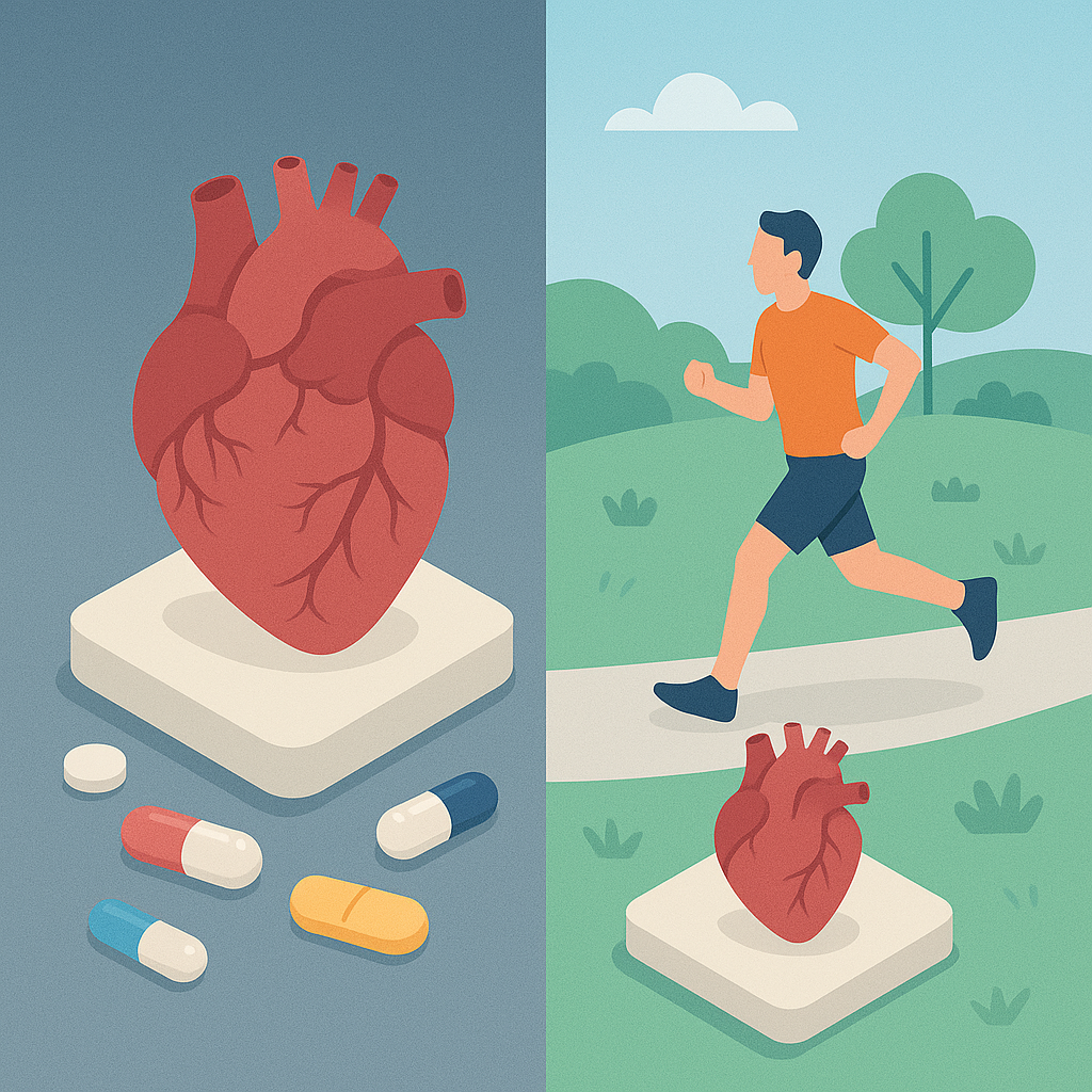  Comparativa entre dos corazones: uno en entorno farmacológico, otro en entorno saludable y activo.