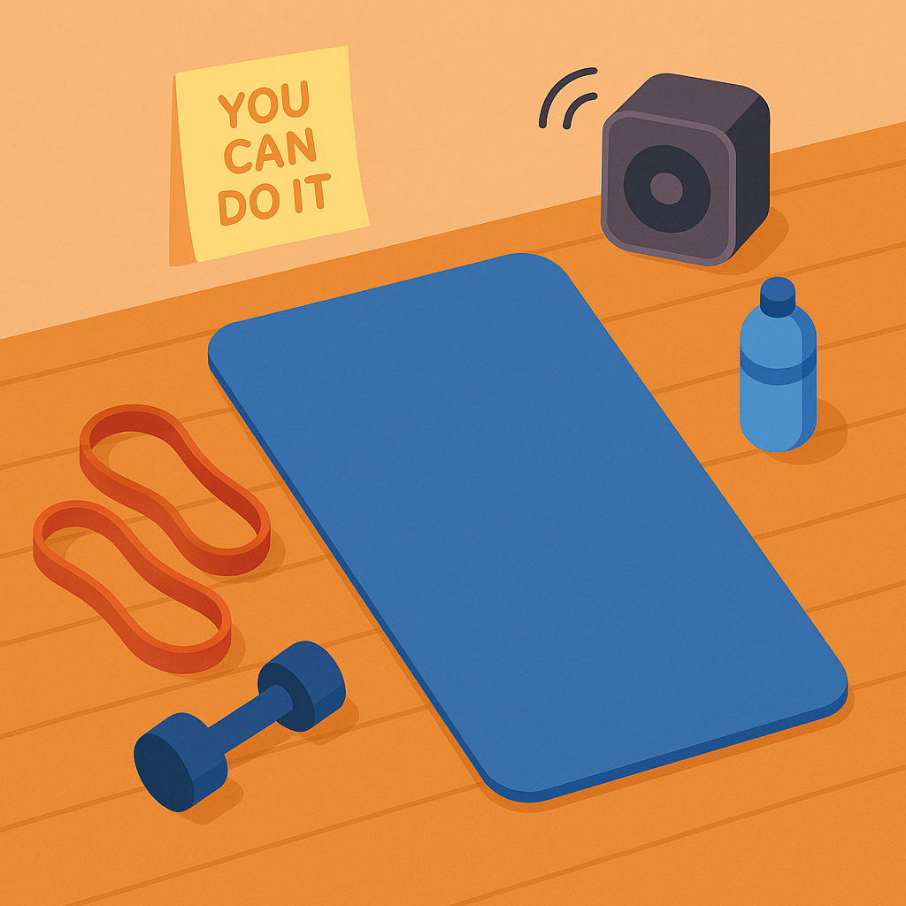 Espacio de entrenamiento doméstico organizado y motivador.