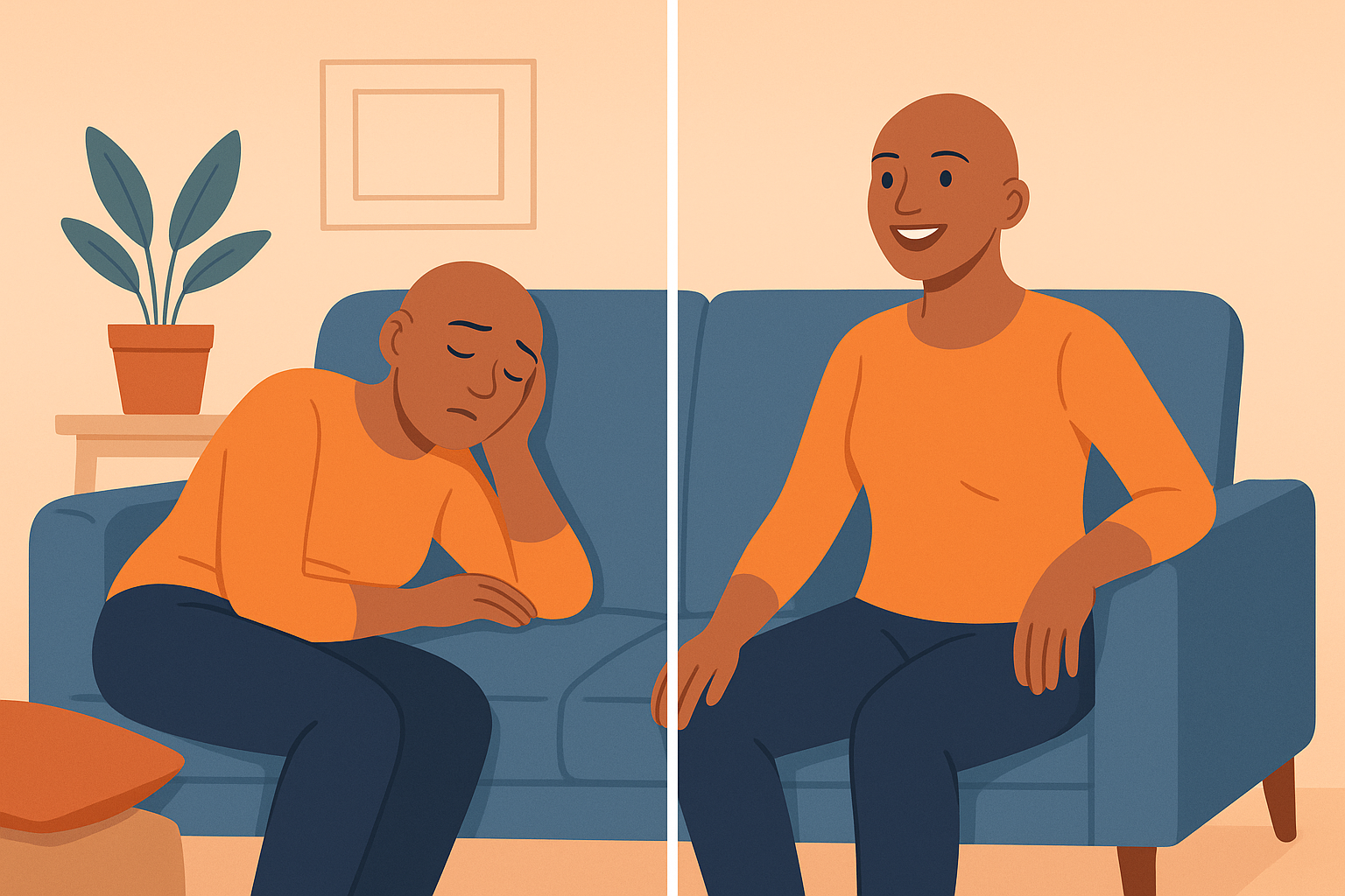 Comparativa de una mujer antes y después de seguir un plan oncológico de ejercicio